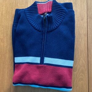 Denver Hayes Blue and Burgundy Zip-Up Sweater